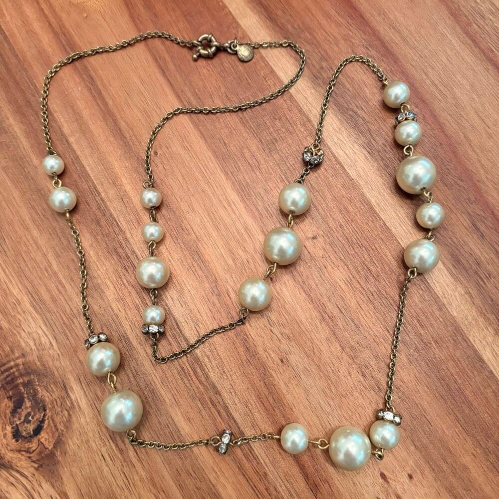 J.Crew | Faux Pearl and Rhinestone Necklace | 34” Length